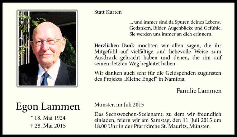  Traueranzeige für Egon Lammen vom 08.07.2015 aus Westfälische Nachrichten