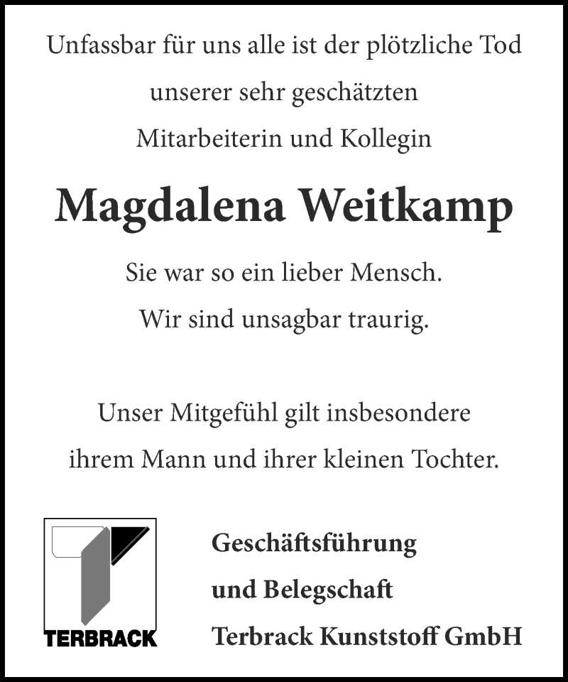  Traueranzeige für Magdalena Weitkamp vom 06.12.2013 aus Münstersche Zeitung und Münsterland Zeitung