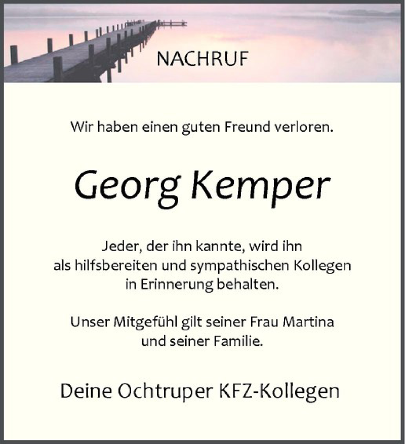  Traueranzeige für Georg Kemper vom 10.12.2015 aus Westfälische Nachrichten