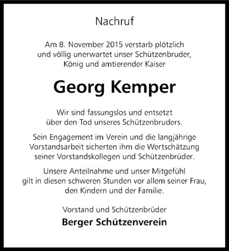  Traueranzeige für Georg Kemper vom 11.12.2015 aus Westfälische Nachrichten