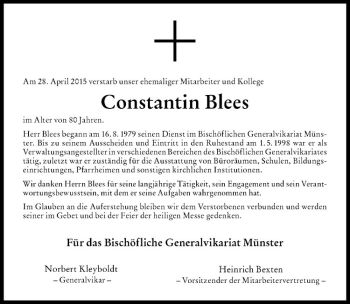 Anzeige von Constantin Blees von Westfälische Nachrichten