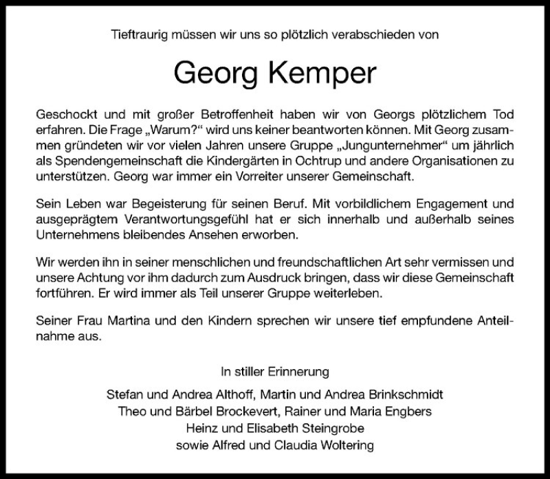  Traueranzeige für Georg Kemper vom 11.12.2015 aus Westfälische Nachrichten