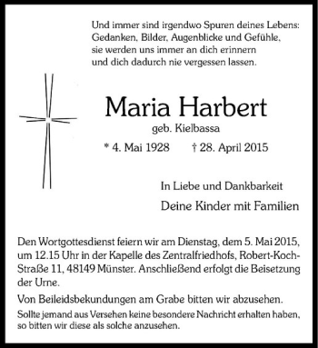 Anzeige von Maria Harbert von Westfälische Nachrichten