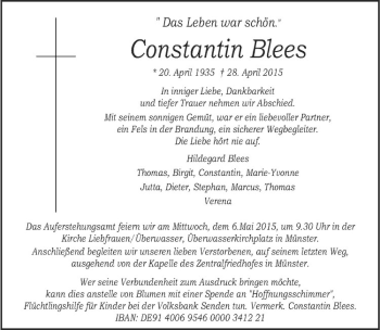 Anzeige von Constantin Blees von Westfälische Nachrichten