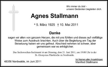 Anzeige von Agnes Stallmann von Westfälische Nachrichten