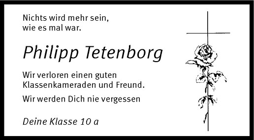  Traueranzeige für Philipp Tetenborg vom 01.09.2011 aus Westfälische Nachrichten