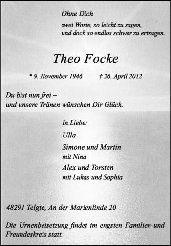 Anzeige von Theo Focke von Westfälische Nachrichten