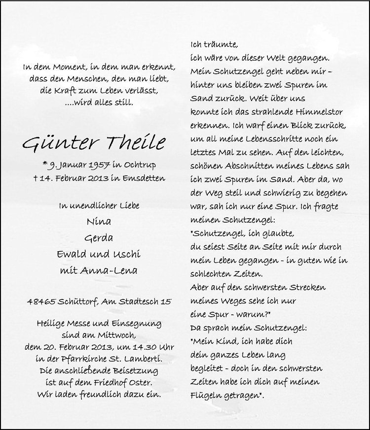  Traueranzeige für Günter Theile vom 18.02.2013 aus Westfälische Nachrichten