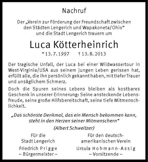  Traueranzeige für Luca Kötterheinrich vom 02.09.2013 aus Westfälische Nachrichten