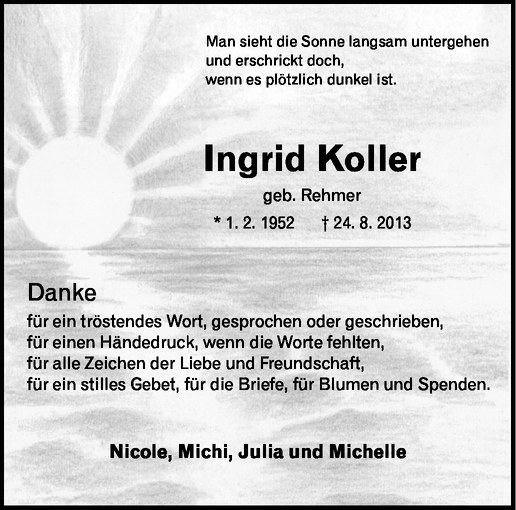  Traueranzeige für Ingrid Koller vom 26.10.2013 aus Westfälische Nachrichten