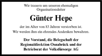 Anzeige von Günter Hepe von Westfälische Nachrichten