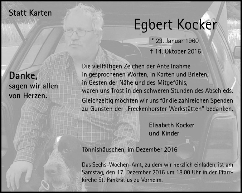  Traueranzeige für Egbert Kocker vom 10.12.2016 aus Westfälische Nachrichten
