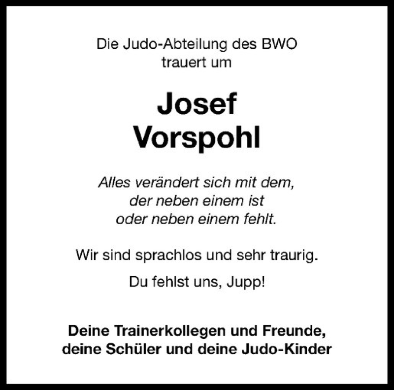  Traueranzeige für Josef Vorspohl vom 10.12.2016 aus Westfälische Nachrichten
