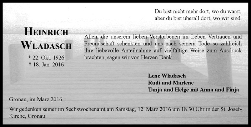 Traueranzeige für Heinrich Wladasch vom 09.03.2016 aus Westfälische Nachrichten