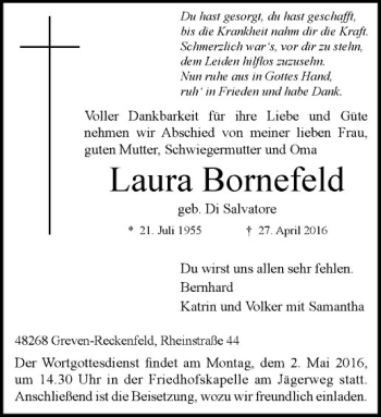 Anzeige von Laura Bornefeld von Westfälische Nachrichten