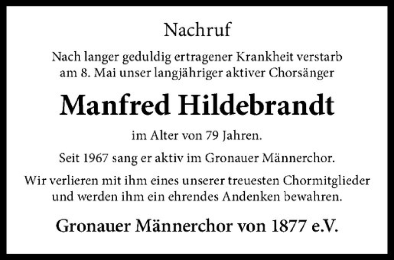  Traueranzeige für Manfred Hildebrandt vom 13.05.2016 aus Westfälische Nachrichten