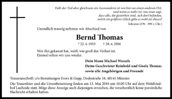 Anzeige von Bernd Thomas von Westfälische Nachrichten