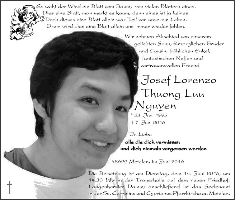  Traueranzeige für Josef Lorenzo Thuong Luu Nguyen vom 11.06.2016 aus Westfälische Nachrichten