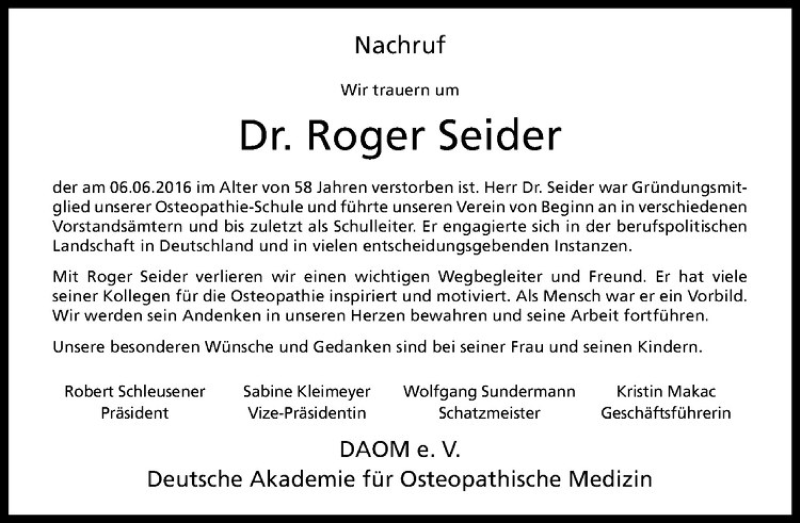  Traueranzeige für Roger Seider vom 14.06.2016 aus Westfälische Nachrichten