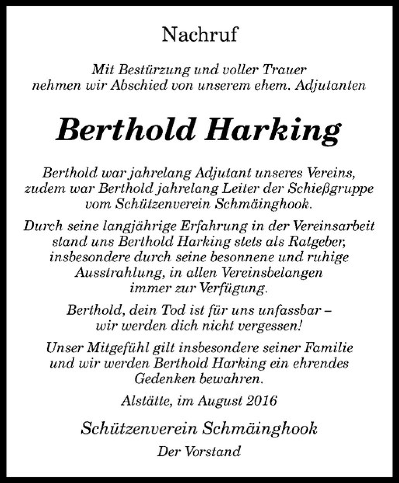  Traueranzeige für Berthold Harking vom 29.08.2016 aus Westfälische Nachrichten