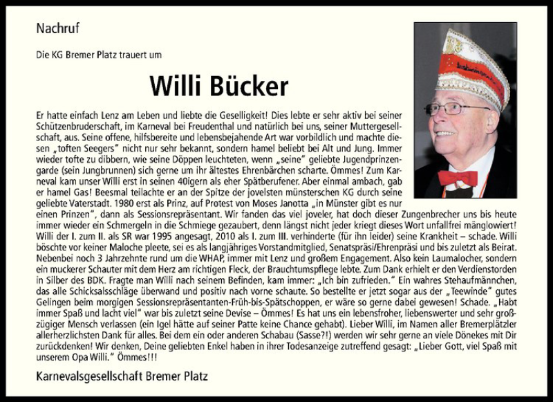  Traueranzeige für Willi Bücker vom 28.01.2017 aus Westfälische Nachrichten