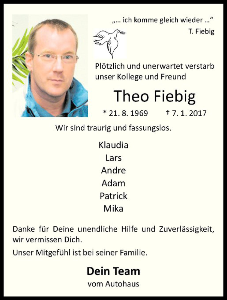  Traueranzeige für Theo Fiebig vom 14.01.2017 aus Westfälische Nachrichten