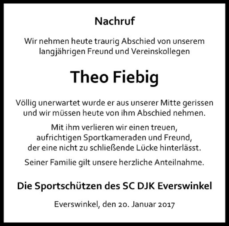  Traueranzeige für Theo Fiebig vom 20.01.2017 aus Westfälische Nachrichten
