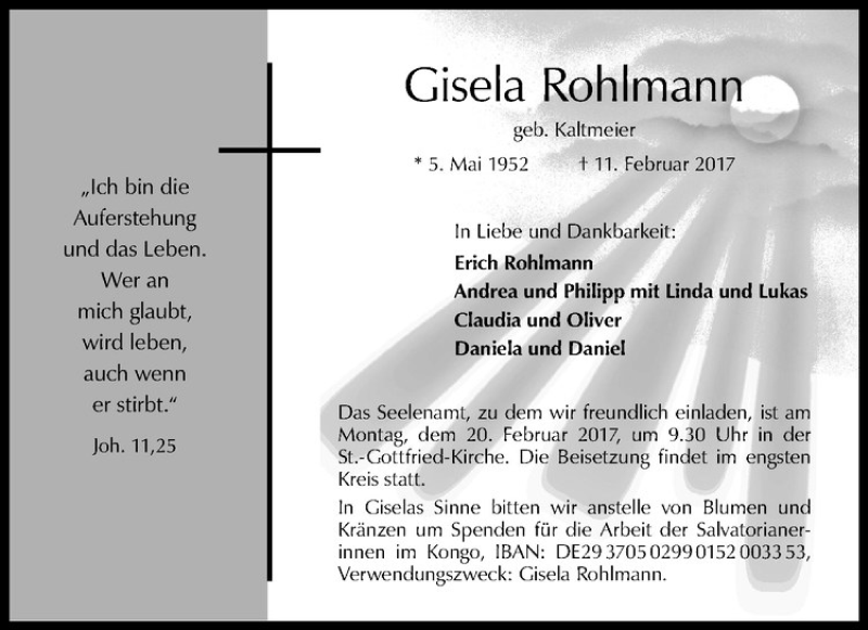  Traueranzeige für Gisela Rohlmann vom 15.02.2017 aus Westfälische Nachrichten