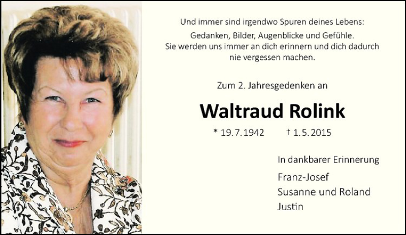  Traueranzeige für Waltraud Rolink vom 29.04.2017 aus Westfälische Nachrichten