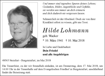 Anzeige von Hilde Lohmann von Westfälische Nachrichten