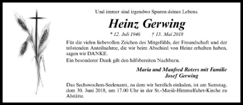 Anzeige von Heinz Gerwing von Westfälische Nachrichten