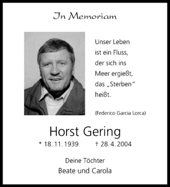 Anzeige von Horst Gering von Westfälische Nachrichten