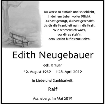 Anzeige von Edith Neugebauer von Westfälische Nachrichten