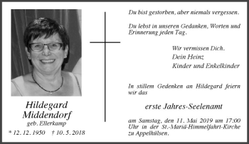 Anzeige von Hildegard Middendorf von Westfälische Nachrichten