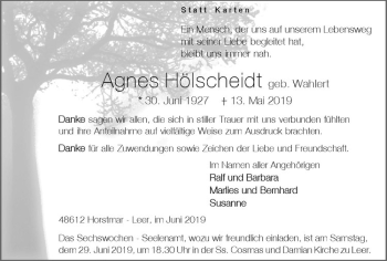 Anzeige von Agnes Hölscheidt von Westfälische Nachrichten