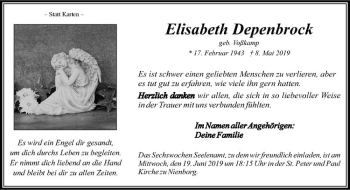 Anzeige von Elisabeth Depenbrock von Westfälische Nachrichten