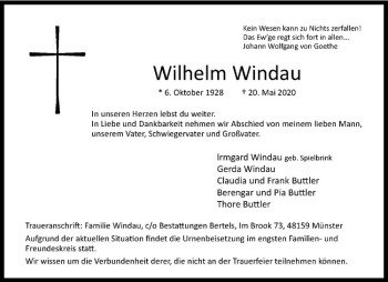 Anzeige von Wihelm Windau von Westfälische Nachrichten