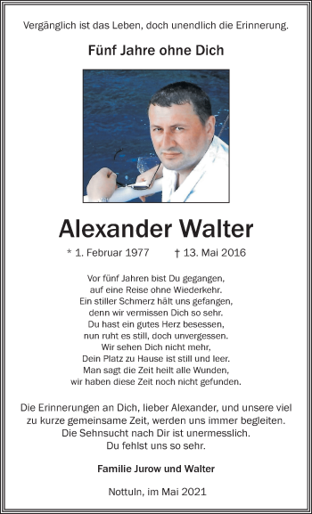Anzeige von Alexander Walter 