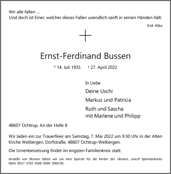 Anzeige von Ernst-Ferdinand Bussen 