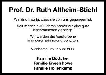 Anzeige von Prof. Dr. Ruth Altheim-Stiehl 