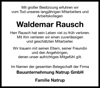 Anzeige von Waldemar Rausch 