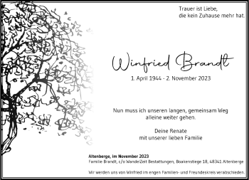 Anzeige von Winfried Brandt 