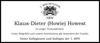 Anzeige von Klaus-Dieter (Howie) Howest 