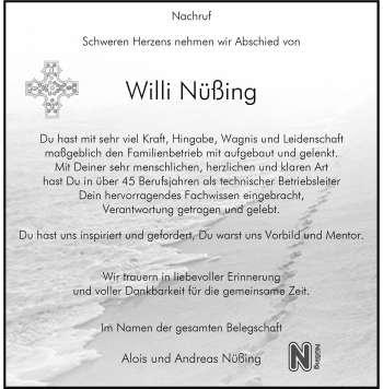 Anzeige von Willi Nüßing 