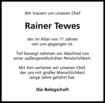 Anzeige von Rainer Tewes 