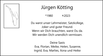 Anzeige von Jürgen Kötting 