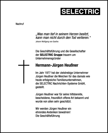 Anzeige von Hermann-Jürgen Heußner 