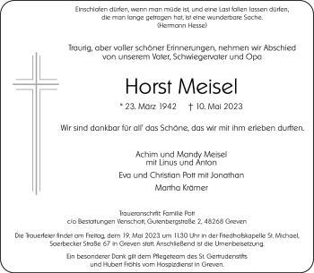 Anzeige von Horst Meisel 