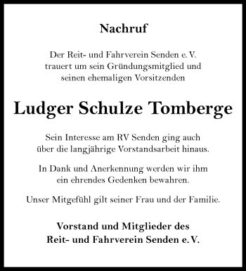Anzeige von Ludger Schulze Tomberge 