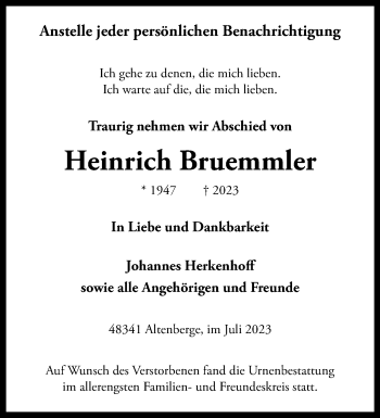 Anzeige von Heinrich Bruemmler 